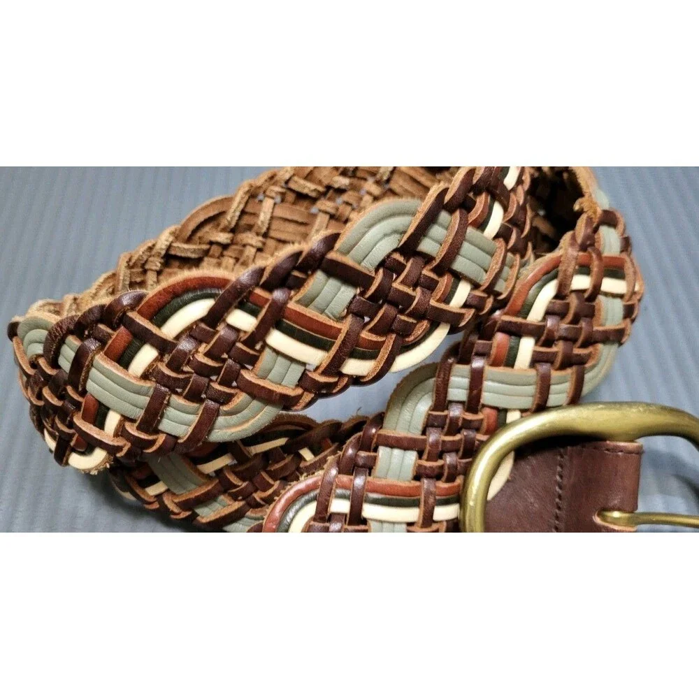 Genuine Leather Brown Woven Braided Womens L 2